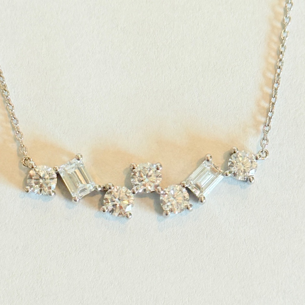 Elegant 2 carat lab diamond necklace with colorless VS1 ideal cut stones.